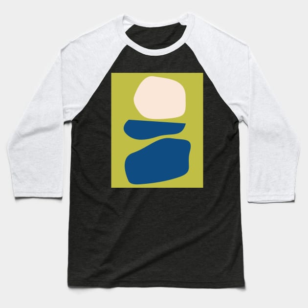Organic Abstract Shapes in Chartreuse and Blue Baseball T-Shirt by ApricotBirch